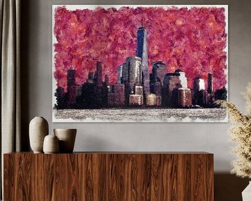 Skyline van New York (kunst, Van Gogh stijl) van Art by Jeronimo