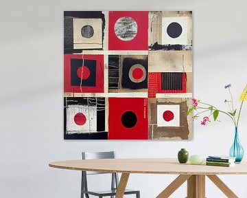 Beige and Black Shades: Abstract Art with Round and Square Shapes by Color Square