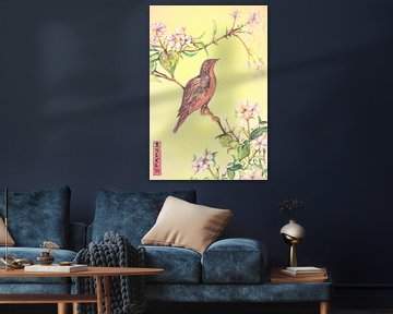 Japanse kunst/ Vogel met kersenbloesem ( 1) van Ineke de Rijk