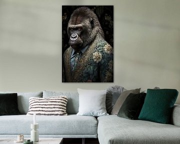 Gorilla gekleed in klassiek kostuum van Vlindertuin Art