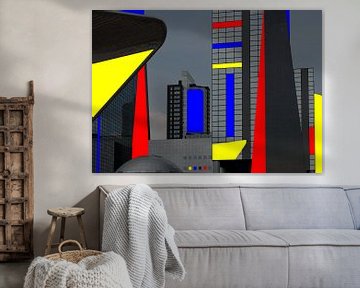 Kleurencompositie over moderne architectuur in Rotterdam