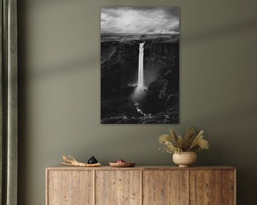 View on the Haifoss waterfall from the Fossa river in Iceland