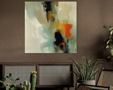 Modern abstract in pastel aardetinten met zwart van Studio Allee