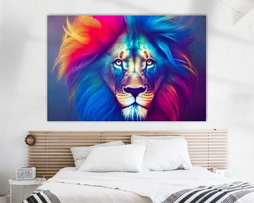 Portrait d'une tête de lion multicolore, Peinture Art Illustration sur Animaflora PicsStock