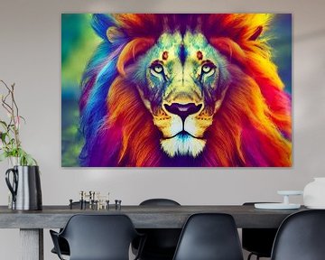 Portret van een kleurrijke leeuwenkop, schilderij kunstillustratie 01 van Animaflora PicsStock