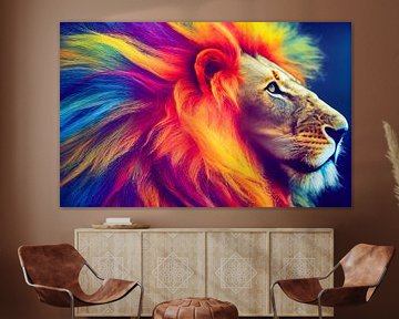 Portrait of a Colourful Lion Head, Painting Art Illustration 03 by Animaflora PicsStock