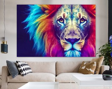Portret van een kleurrijke leeuwenkop, Schilderij Kunst Illustratie 04 van Animaflora PicsStock