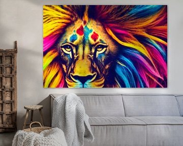 Portret van een kleurrijke leeuwenkop, Schilderij Kunst Illustratie 05 van Animaflora PicsStock