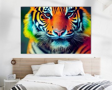 Portret van een kleurrijke tijgerkop, generatieve AI-kunstillustratie 03 van Animaflora PicsStock