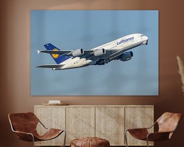 Take-off Lufthansa Airbus A380. van Jaap van den Berg