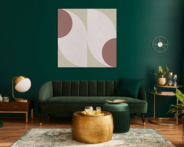 Moderne abstrakte minimalistische Kunst mit geometrischen Formen im Retro-Stil in Beige von Dina Dankers