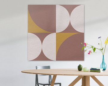 Modern abstract minimalist art with geometric shapes in retro style in pink and yellow by Dina Dankers
