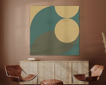 Moderne abstracte minimalistische kunst met geometrische vormen in retrostijl in groen van Dina Dankers