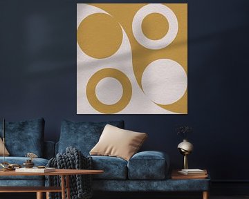 Moderne abstracte minimalistische kunst met geometrische vormen in retrostijl in geel van Dina Dankers