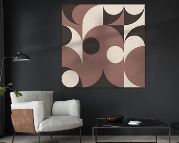 Modern abstract minimalist art with geometric shapes in retro style in dark pink by Dina Dankers
