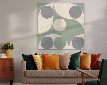 Moderne abstracte minimalistische kunst met geometrische vormen in retrostijl in groen en grijs van Dina Dankers