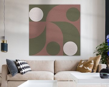 Modern abstract minimalist art with geometric shapes in retro style in pink and green by Dina Dankers