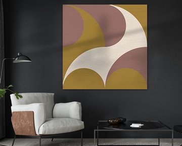 Géométrie inspirée du Bauhaus et du rétro des années 70 dans des tons pastels. Jaune, beige, brun ch sur Dina Dankers