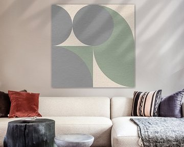 Géométrie inspirée du Bauhaus et du rétro des années 70 dans des tons pastels. Gris, vert, blanc. sur Dina Dankers