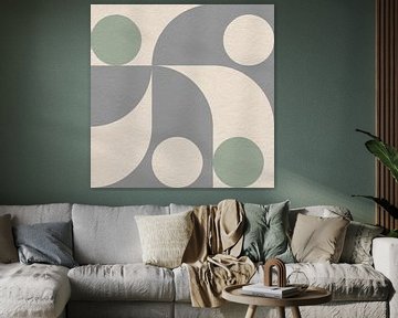 Op Bauhaus en retro 70s geïnspireerde geometrie in grijs en groen van Dina Dankers