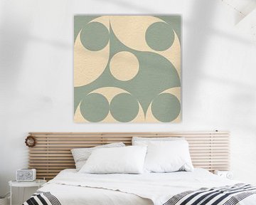 Op Bauhaus en retro 70s geïnspireerde geometrie in groen en beige van Dina Dankers