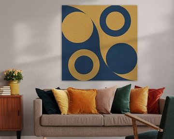 Op Bauhaus en retro 70s geïnspireerde geometrie in blauw en geel van Dina Dankers
