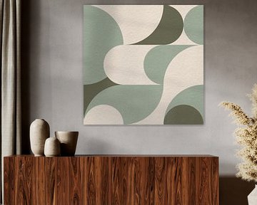 Bauhaus and retro 70s inspired geometry in green and off white by Dina Dankers