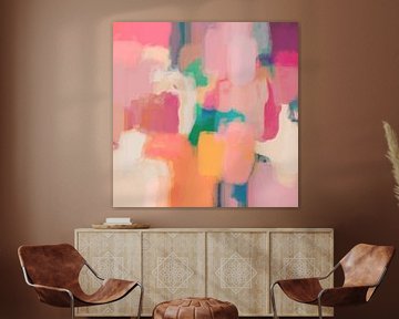 Pastel dreams. Colorful abstract painting in pink, green, yellow, purple. by Dina Dankers