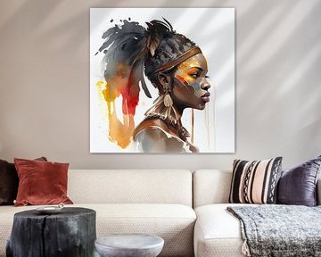 Aquarelle Femme Guerrier Africain #7 sur Chromatic Fusion Studio