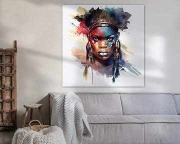 Watercolor African Warrior Woman #4 by Chromatic Fusion Studio