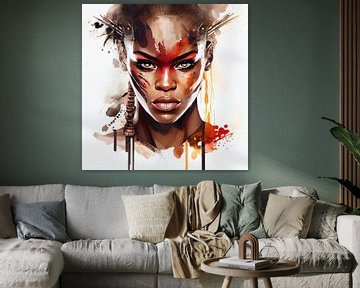 Aquarelle Femme Guerrier Africain #3 sur Chromatic Fusion Studio