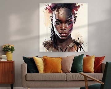 Watercolor African Warrior Woman #2 by Chromatic Fusion Studio