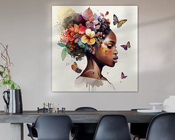 Aquarel vlinder Afrikaanse vrouw #6 van Chromatic Fusion Studio