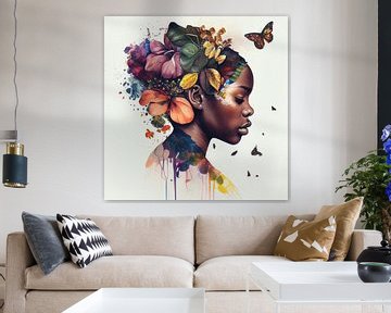 Watercolor Butterfly African Woman #10 by Chromatic Fusion Studio