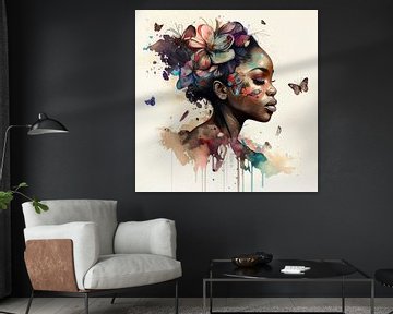 Watercolor Butterfly African Woman #11 by Chromatic Fusion Studio
