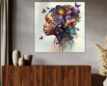 Aquarell Schmetterling Afrikanische Frau #8