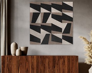 Textiel linnen neutrale geometrische minimalistische kunst in aardse kleuren III van Dina Dankers