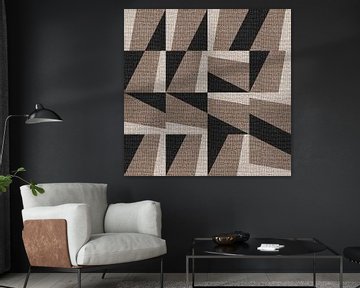 Textil-Leinen neutrale geometrische minimalistische Kunst in erdigen Farben VI von Dina Dankers