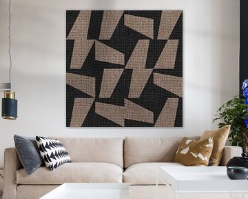Textiel linnen neutrale geometrische minimalistische kunst in aardse kleuren IX van Dina Dankers