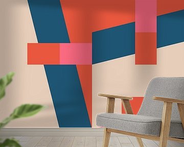 Geometrische Landschaft in Retro-Farben. Moderne abstrakte minimalistische Kunst I von Dina Dankers