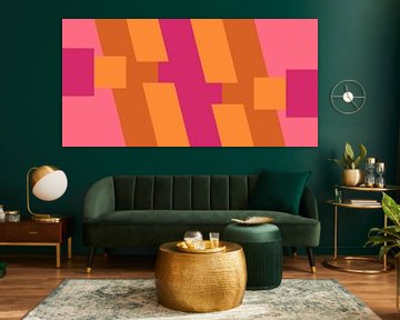 Geometrische Landschaft in Retro-Farben. Moderne abstrakte minimalistische Kunst II von Dina Dankers