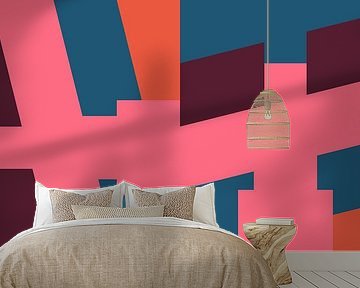 Geometrische Landschaft in Retro-Farben. Moderne abstrakte minimalistische Kunst IV von Dina Dankers