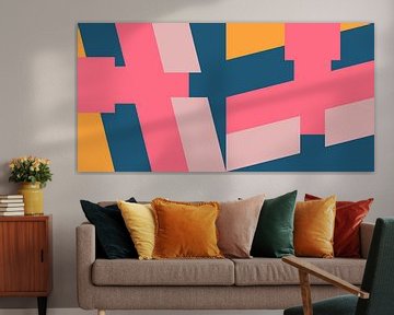 Geometrische Landschaft in Retro-Farben. Moderne abstrakte minimalistische Kunst VI von Dina Dankers