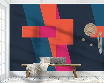 Geometrische Landschaft in Retro-Farben. Moderne abstrakte minimalistische Kunst VII von Dina Dankers