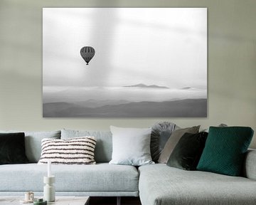 Hot Air Balloon in the Dawn Mist in Black White by Catalina Morales Gonzalez
