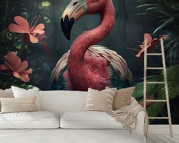 Portret van een flamingo in de jungle van Digitale Schilderijen