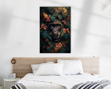 Gesicht eines Affen im Dschungel von Digitale Schilderijen