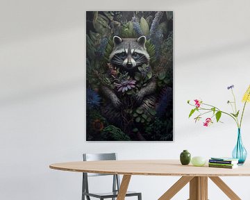 Porträt eines Waschbären im Dschungel von Digitale Schilderijen