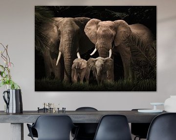 Famille d'éléphants avec deux éléphanteaux ( également avec plus/moins d'éléphanteaux)