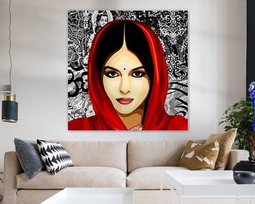 Portret van een Indiase vrouw op een zwart/witte achtergrond van Jole Art (Annejole Jacobs - de Jongh)
